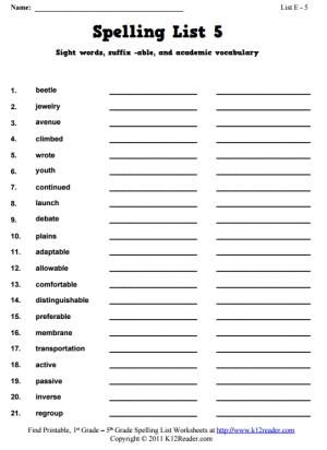 Week 5 Spelling Words (List E-5)