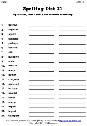 Week 21 Spelling Words (List D-21)