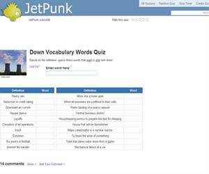 Down Vocabulary Words Quiz