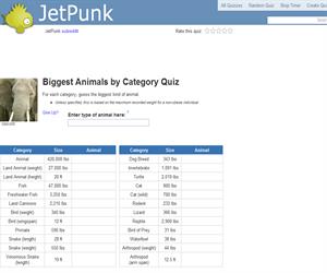 Biggest Animals by Category Quiz
