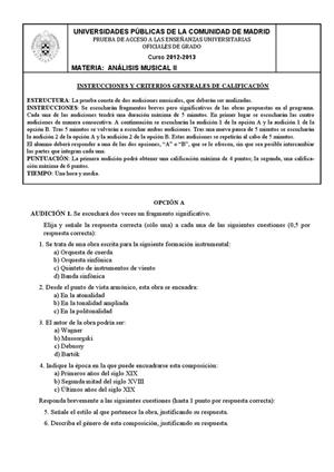 Examen de Selectividad: Análisis musical. Madrid. Convocatoria Septiembre 2013