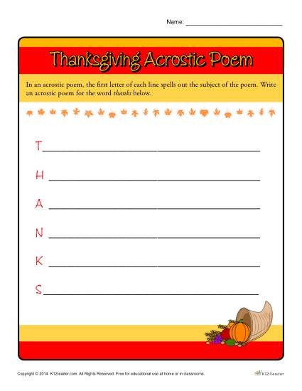 Thanksgiving Acrostic Poem