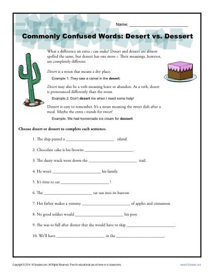 Desert vs. Dessert – Commonly Confused Words Worksheet