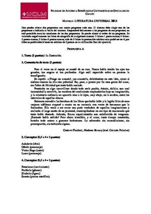 Examen de Selectividad: Literatura universal. Castilla-La Mancha. Convocatoria Junio 2014
