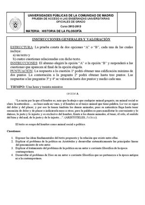 Examen de Selectividad: Historia de la filosofía. Madrid. Convocatoria Septiembre 2013