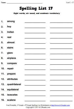 Week 17 Spelling Words (List C-17)