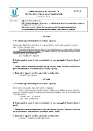 Examen de Selectividad: Latín. Andalucía. Convocatoria Septiembre 2013