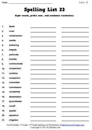 Week 23 Spelling Words (List E-23)
