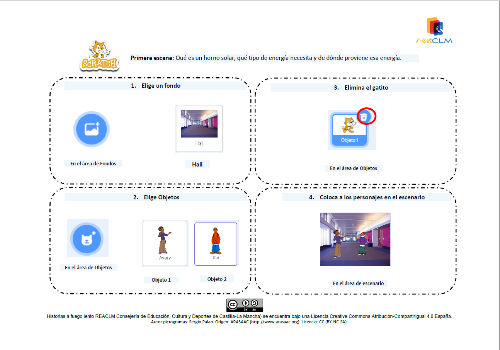 Programación paso a paso Iconos para elegir un fondo, personajes y colocarlos en el escenario de scratch