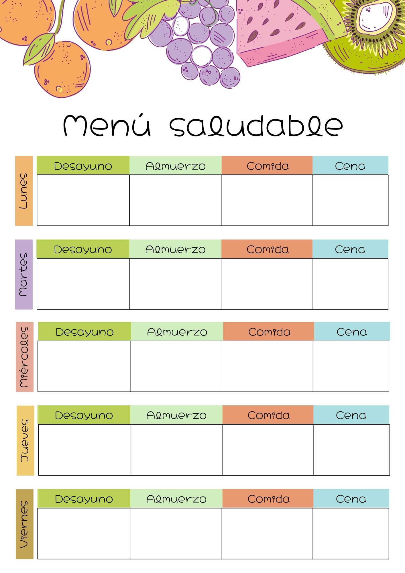 Plantilla menú saludable