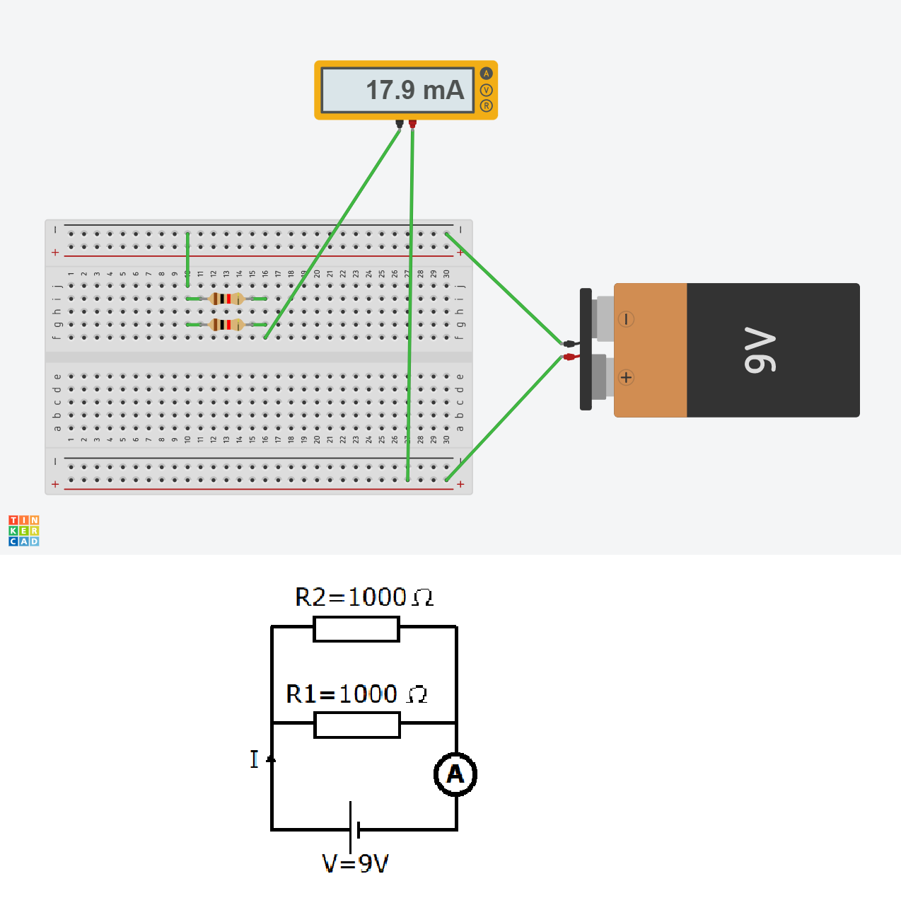 Amperímetro en un circuito paralelo