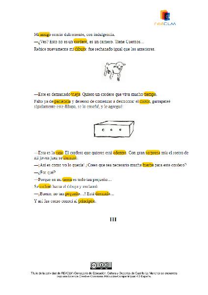 Palabras marcadas en pasaje de 