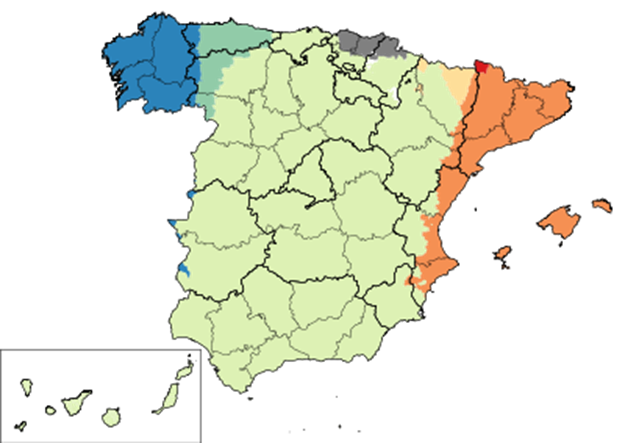 Mapa con idiomas iniciales de España