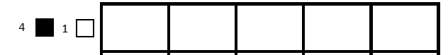 Una fila de 5 celdas en las que aparece un código de color de 4 cuadritos negros y uno blanco
