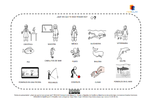 Diferentes pictogramas para reflexionar sobre la imagen de la bióloga marina