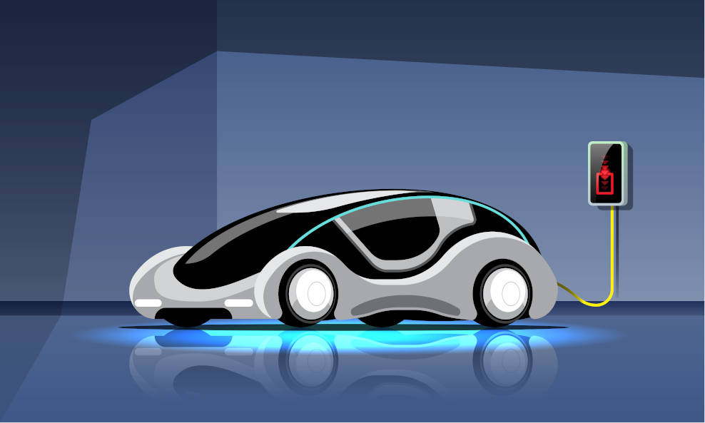 Coche eléctrico Imagen de un coche eléctrico mientras recarga sus baterías.