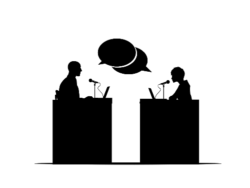 Public speaking and debate discussion graphic design Silueta de dos personas debatiendo