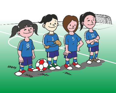 Dibujo de un equipo femenino de fútbol