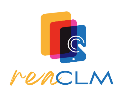 Logo REACLM Logo REACLM con tres libros en color amarillo, naranja y azul con la palabra REACLM escrita en mayúscula en los mismos colores que los libros