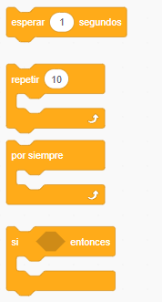 Bloques de control Bloques de programación naranja para tiempo de espera y repetición de acciones