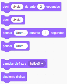 Bloques de apariencia Bloques de programación morados simulan movimientos en los personajes