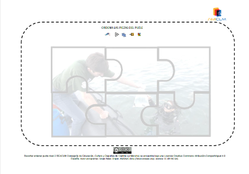 Elena liberando caballitos de mar crecidos en cautividad a su hábitat Imagen de una oceanógrafa devolviendo al mar dos caballitos crecidos en cautividad