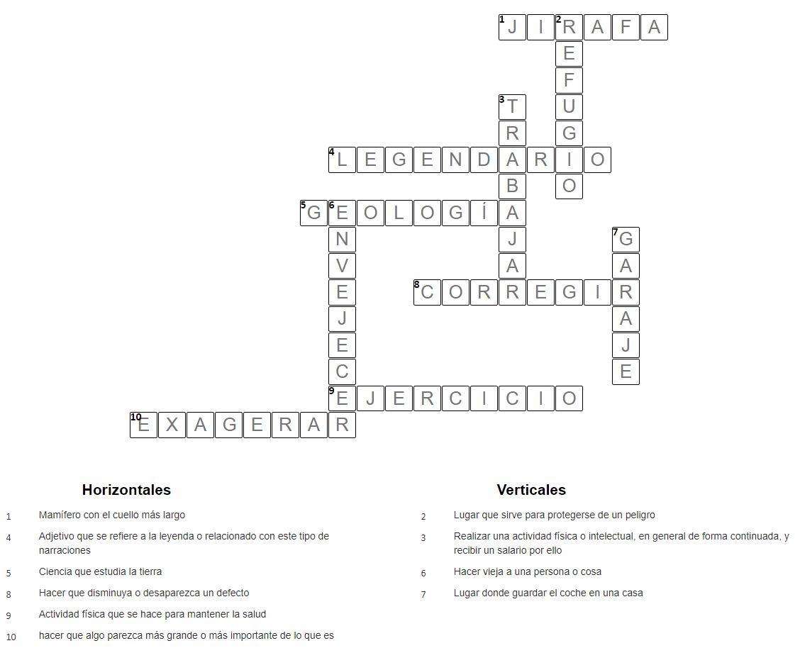 Crucigrama de palabras con las letras g y j