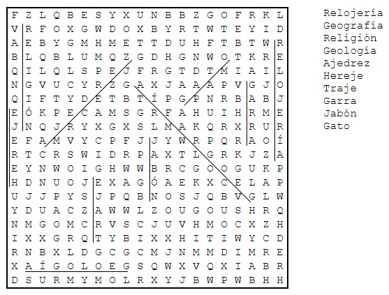 Soluciones de una sopa de letras sobre palabras con g y j