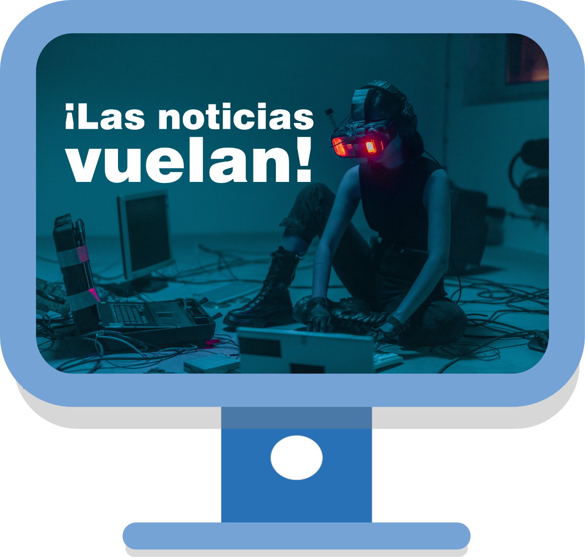 Hacker Chica con gafas de infrarrojos y ordenadores