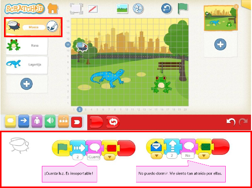Bloques de programación del personaje maestra