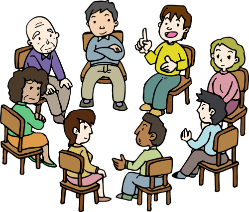 Grupo de gente debatiendo en círculo