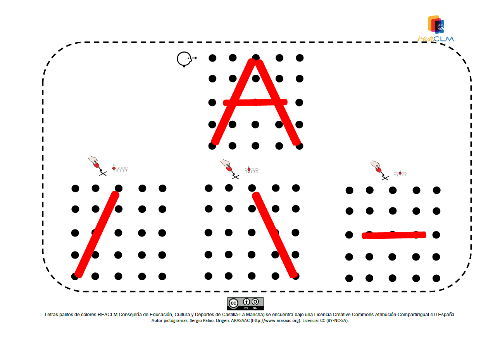 Letra A construida con tres palitos de polo rojos