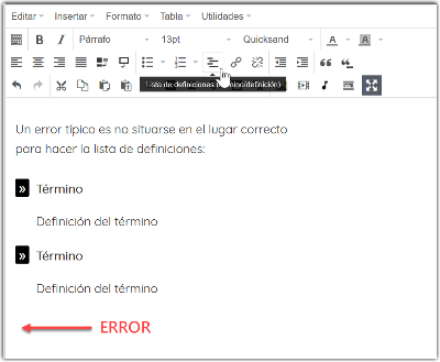 Error al añadir término en lista de definiciones Error al añadir término en lista de definiciones
