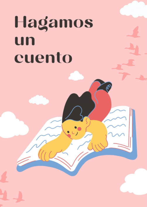 Ilustración niña volando al leer un cuento
