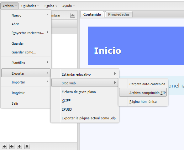 Exportar como archivo comprimido ZIP Exportar como archivo comprimido ZIP