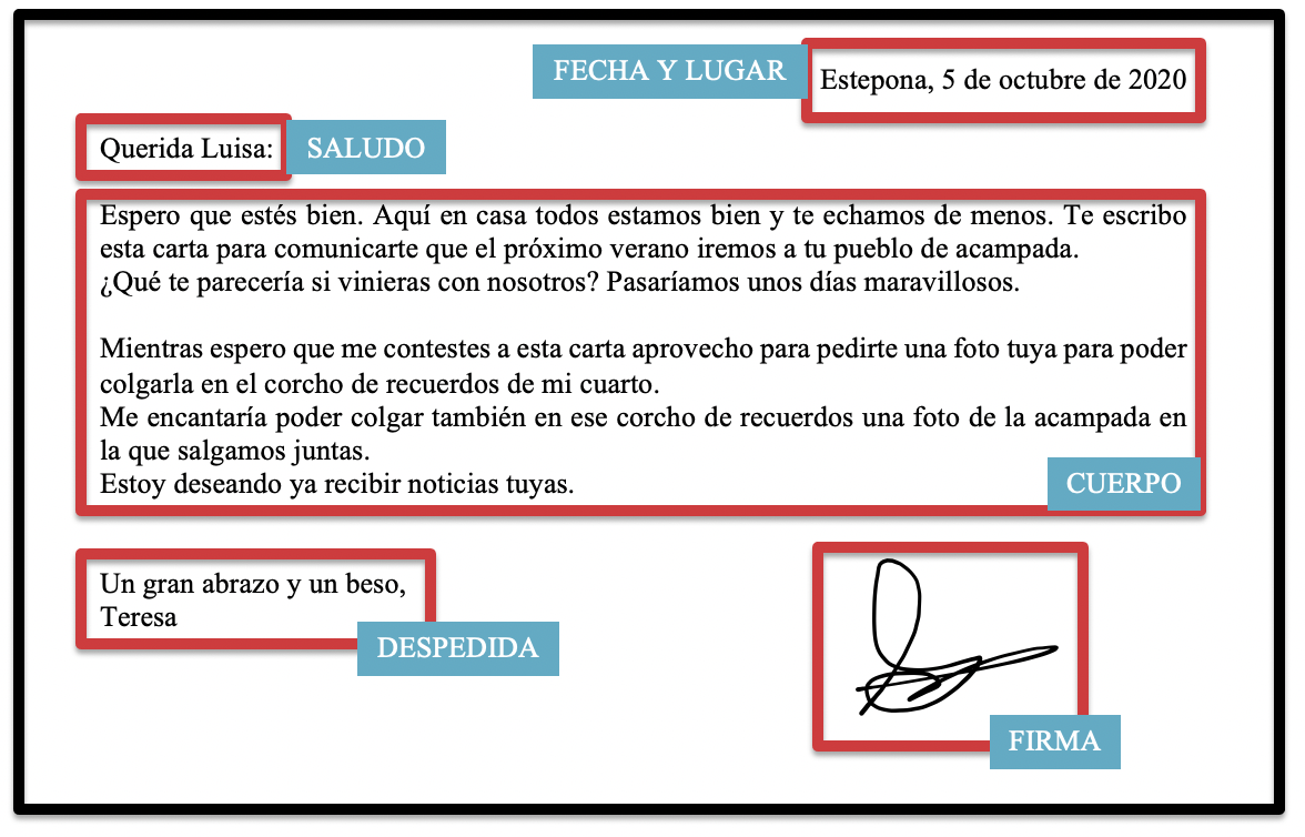 Ejemplo de carta redactada con un tono informal.