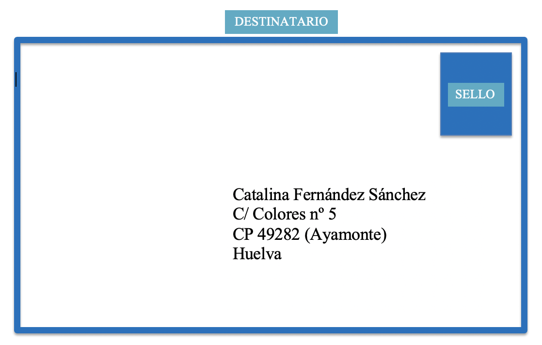 Anverso de un sobre, con los datos del destinatario de la carta
