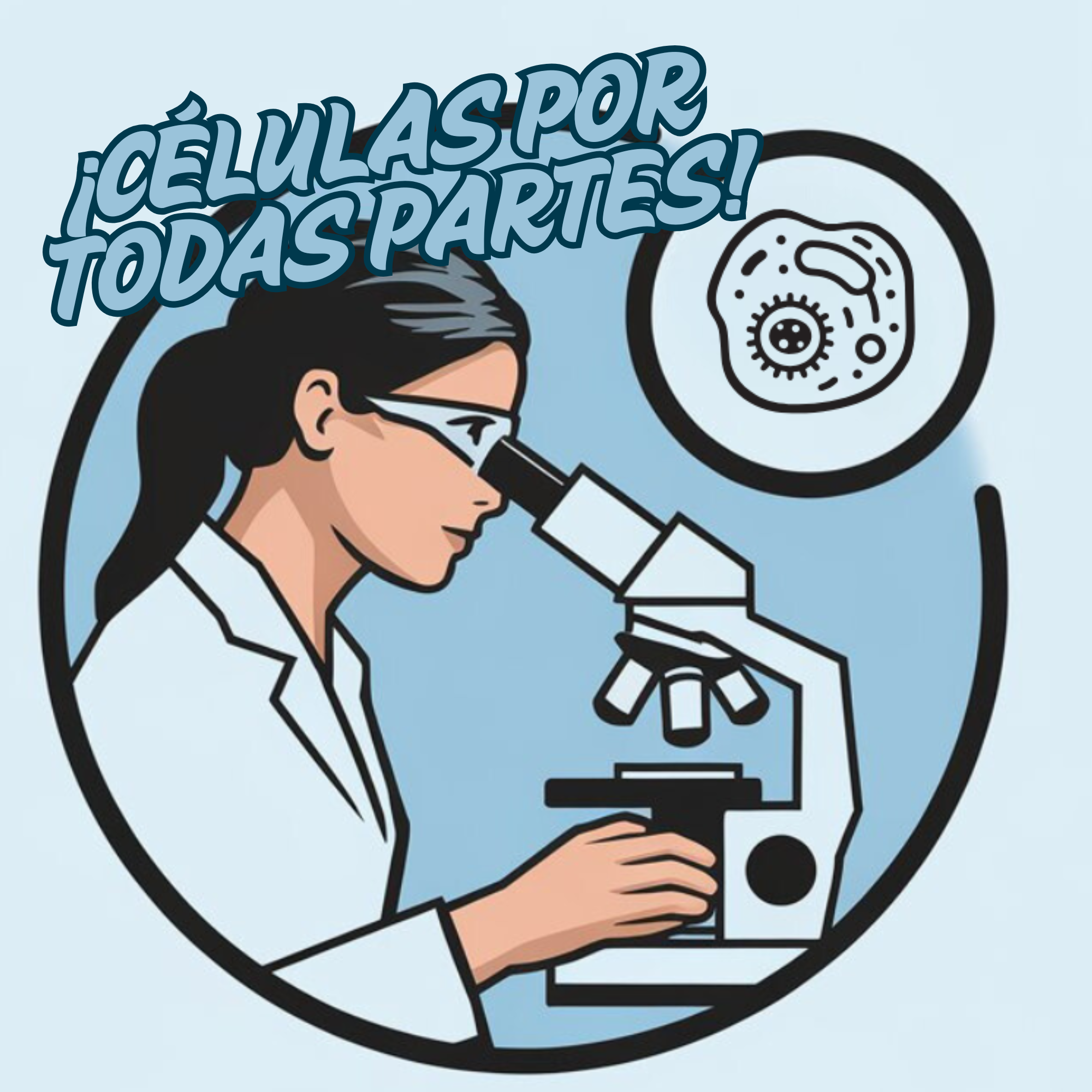 ¡Células por todas partes! Científica mirando por un microscopio una célula