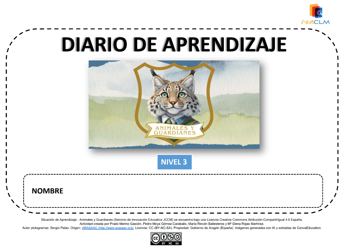 Diario de aprendizaje. Portada del diario de aprendizaje, en la que sale el lince protagonista en el medio, enmarcado en el escudo.