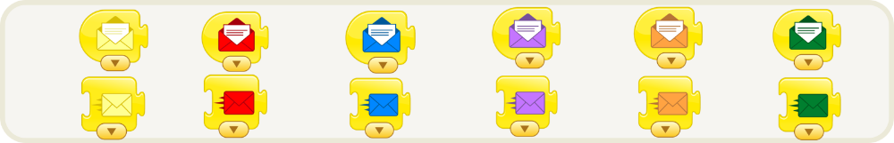 Enviar y recibir sobre de colores iconos amarillos con sobres de colores