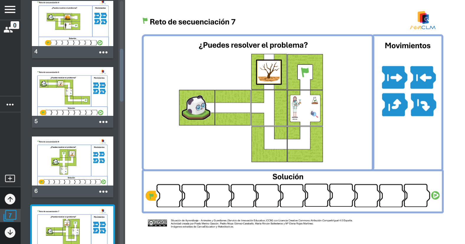 Captura de pantalla de los retos de secuenciación para resolverlos de manera online.