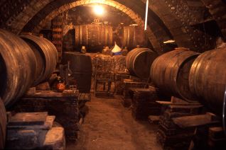Interior de una bodega de Baños de Rioja