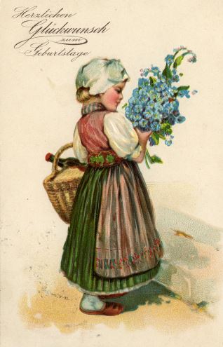 Chica con flores y cesta