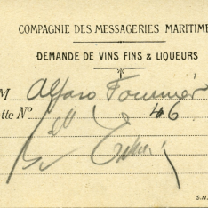 Tarjeta de pedido de vinos finos y licores. "Compagnie des Messageries Maritimes". Francia