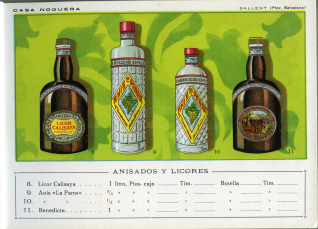 Catálogo de productos de la Destilería de Anisados y Licores "Casa Noguera" de Sallent (Barcelona)