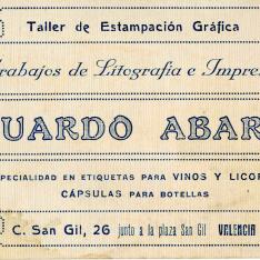 Tarjeta comercial. Imprenta de Eduardo Abarca. Valencia