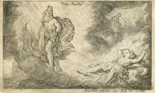 Júpiter coge a Baco recién nacido en sus manos alejándolo de los celos de Juno