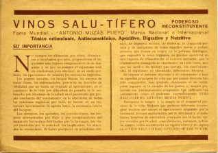 Vino salu-tífero, poderoso reconstituyente. Antonio Muzás Pueyo. [192?]