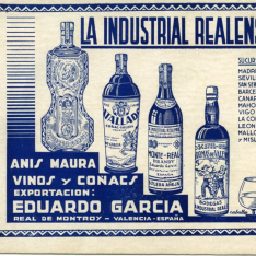 Tarjeta comercial de bebidas "La industria realense", Exportación Eduardo García (Valencia). [ca. 1945]