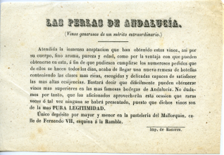 Folleto publicitario "Las perlas de Andalucía", de vinos generosos andaluces. [ca.1900]